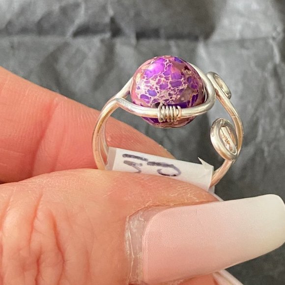 Stunning Purple Imperial Jasper (Gemstone) Wire Wrapped Ring Size 7 - Picture 6 of 11